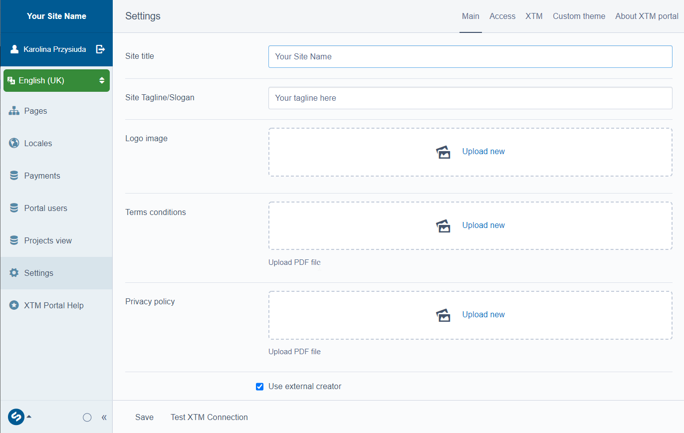 Settings tab